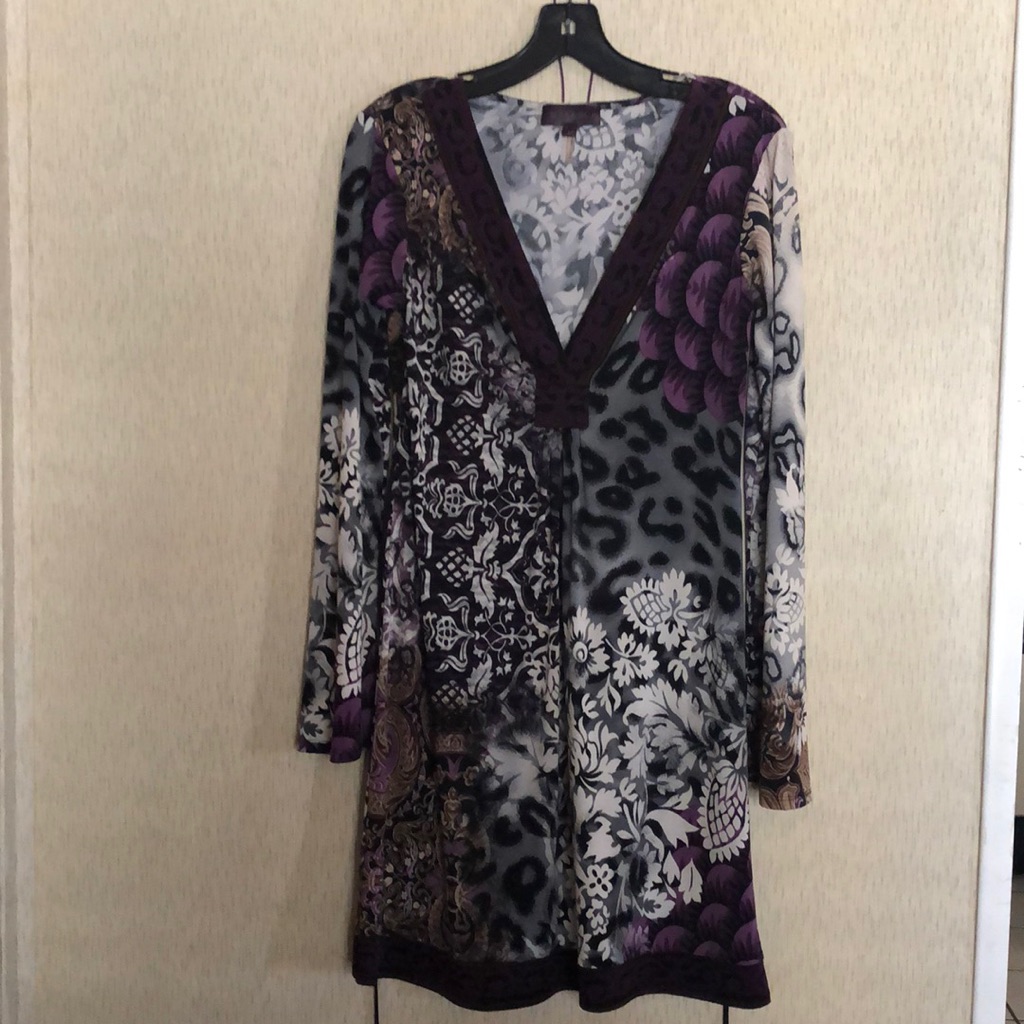 Hale Bob Deep V-Neck Purple Multi Print M Dress.